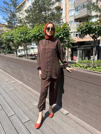 İnvee 6948 Kahve İpek İkili Takım