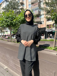 İnvee 6952 Siyah Çizgili Penye Tunik