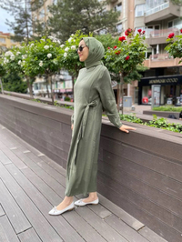 İnvee 6958 Haki Beli Bağlamalı Elbise