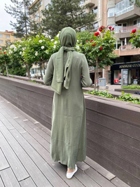İnvee 6958 Haki Beli Bağlamalı Elbise