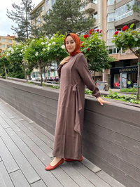 İnvee 6958 Kahve Beli Bağlamalı Elbise