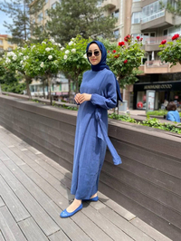 İnvee 6958 Sax Beli Bağlamalı Elbise