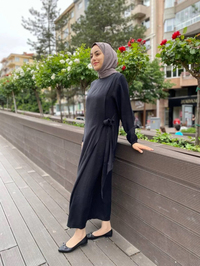 İnvee 6958 Siyah Beli Bağlamalı Elbise