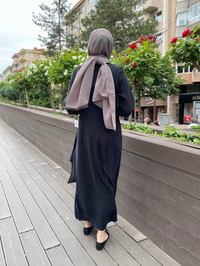 İnvee 6958 Siyah Beli Bağlamalı Elbise