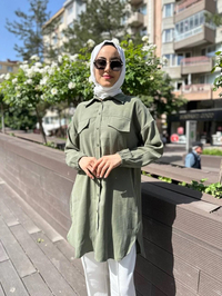 İnvee 6959 Haki Cep Detaylı Tensel Gömlek