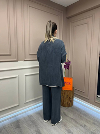 Lisa Exclusive 5031 Siyah Yakası Taş Detaylı Takım