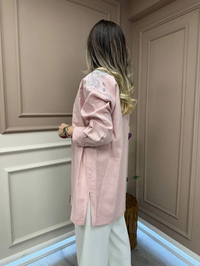 Lisa Exclusive 5040 Pembe Nakışlı Keten Ceket