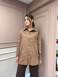 Lisa Exclusive 5052 Kahve Taş İşlemeli Gömlek