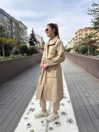 Lisa Exclusive 5055 Bej Taş İşlemeli Trenç