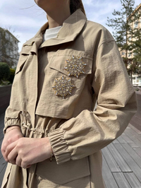 Lisa Exclusive 5055 Bej Taş İşlemeli Trenç