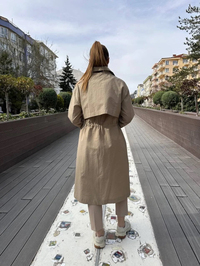 Lisa Exclusive 5055 Bej Taş İşlemeli Trenç