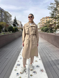 Lisa Exclusive 5055 Bej Taş İşlemeli Trenç