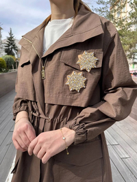 Lisa Exclusive 5055 Kahve Taş İşlemeli Trenç