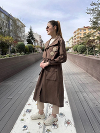 Lisa Exclusive 5055 Kahve Taş İşlemeli Trenç