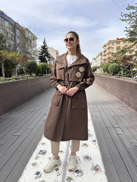 Lisa Exclusive 5055 Kahve Taş İşlemeli Trenç