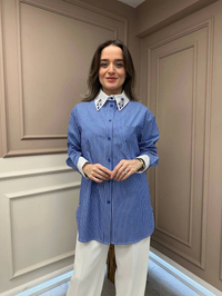 Lisa Exclusive 5072 Mavi Yaka İşlemeli Gömlek