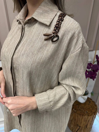 Lisa Exclusive 5078 Bej Çizgili Keten Takım