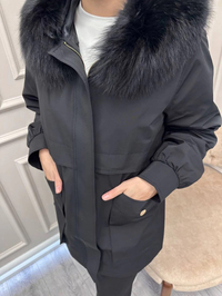 Lisa Exclusive 6030 Siyah Kürklü Trençkot