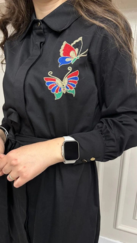 Lisa Exclusive AE0008 Siyah Kelebek Nakışlı Elbise