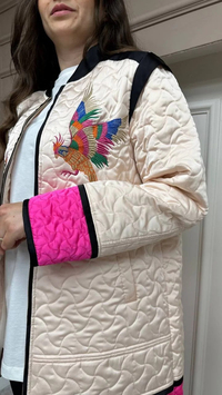 Lisa Exclusive AE0045 Bej Kuş Nakışlı Bomber Ceket
