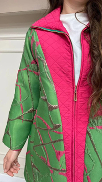 Lisa Exclusive AE0049 Yeşil Pembe Detaylı Bomber Ceket