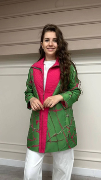 Lisa Exclusive AE0049 Yeşil Pembe Detaylı Bomber Ceket