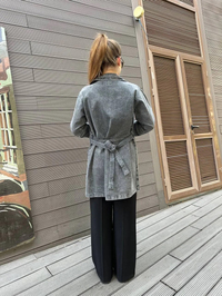 Magazin 7222 Gri Yaka Detaylı Kot Ceket