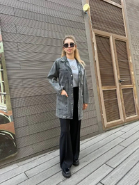 Magazin 7222 Gri Yaka Detaylı Kot Ceket