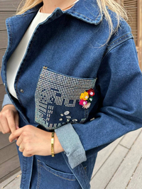 Magazin 7222 Lacivert Yaka Detaylı Kot Ceket
