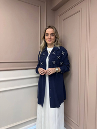 Magazin 7250 Lacivert Taşlı Tensel Tunik