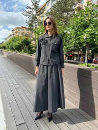 Magazin 7358 Gri Kot Etekli Takım