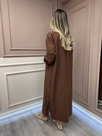 Magazin 7390 Kahve Keten Uzun Tunik