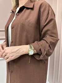 Magazin 7390 Kahve Keten Uzun Tunik