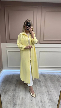 Magazin 7390 Sarı Keten Uzun Tunik