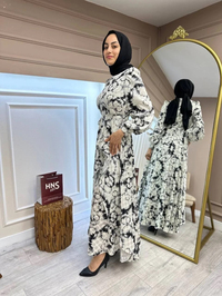 Matex 24Y01167633 Siyah Saten Desenli Elbise