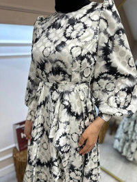 Matex 24Y01167633 Siyah Saten Desenli Elbise
