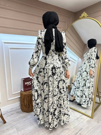 Matex 24Y01167633 Siyah Saten Desenli Elbise