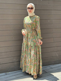 Merwish MRW1749 Yeşil Bloom Serisi Elbise