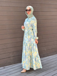 Merwish MRW1786 Su Yeşili Bloom Serisi Elbise