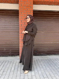Miss Dalida 2260262 Kakao Bağlama Detaylı Keten Ceket - Elbise Takımı