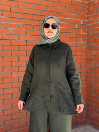 Miss Dalida 2263251 Haki Nakış İşlemeli Keten Gömlek