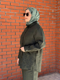 Miss Dalida 2263251 Haki Nakış İşlemeli Keten Gömlek