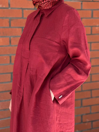 Miss Dalida 2264260 Cherry Önü Cepli Basic Keten Elbise