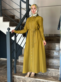 Miss Dalida 2264551 Amber Erkek Yaka İpek Keten Uzun Elbise