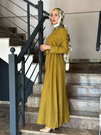 Miss Dalida 2264551 Amber Erkek Yaka İpek Keten Uzun Elbise