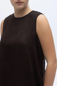 Miss Dalida 2266251 Kakao Kolsuz Düz Renk Keten Tunik