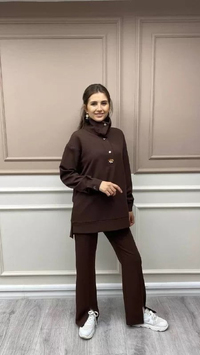 Missemramiss B3605 Kahverengi Yüksek Yaka Taşlı Bluz