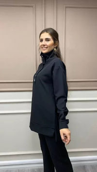 Missemramiss B3605 Siyah Yüksek Yaka Taşlı Bluz