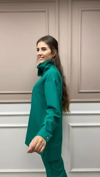 Missemramiss B3605 Yeşil Yüksek Yaka Taşlı Bluz