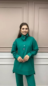 Missemramiss B3605 Yeşil Yüksek Yaka Taşlı Bluz